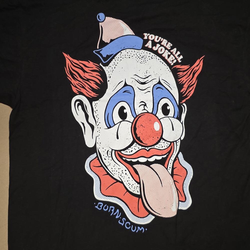 Born Scum Joke USA Heavy Tee Black Graphic T-Shirt Clown Men's Size Large EUC